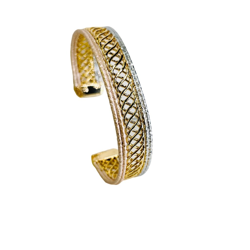 Bangle Bracelet, Adjustable Bangle, Gold Filled Tri Color Bangle By Advs, Gold J